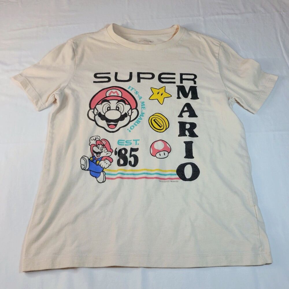Old Navy 12 Super Mario Graphic T Shirt Kids Off White Cotton Nintendo Retro Tee